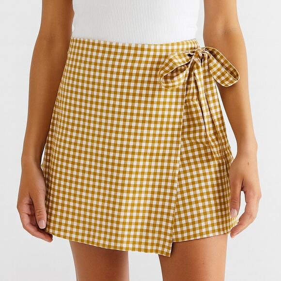 Cotton On Yellow Gingham Wrap Mini Skirt - Picture 1 of 8